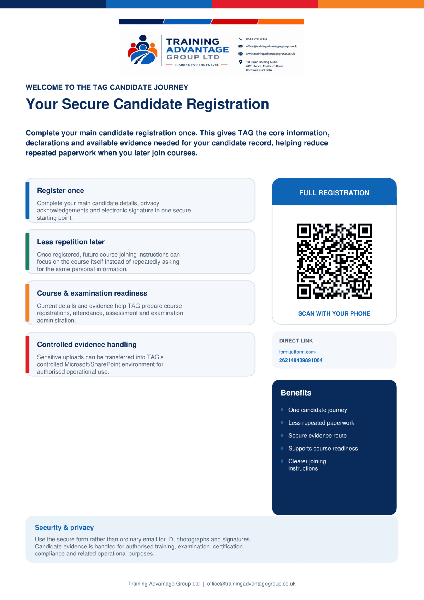 Complete Full Candidate Registration: TAG secure form preview